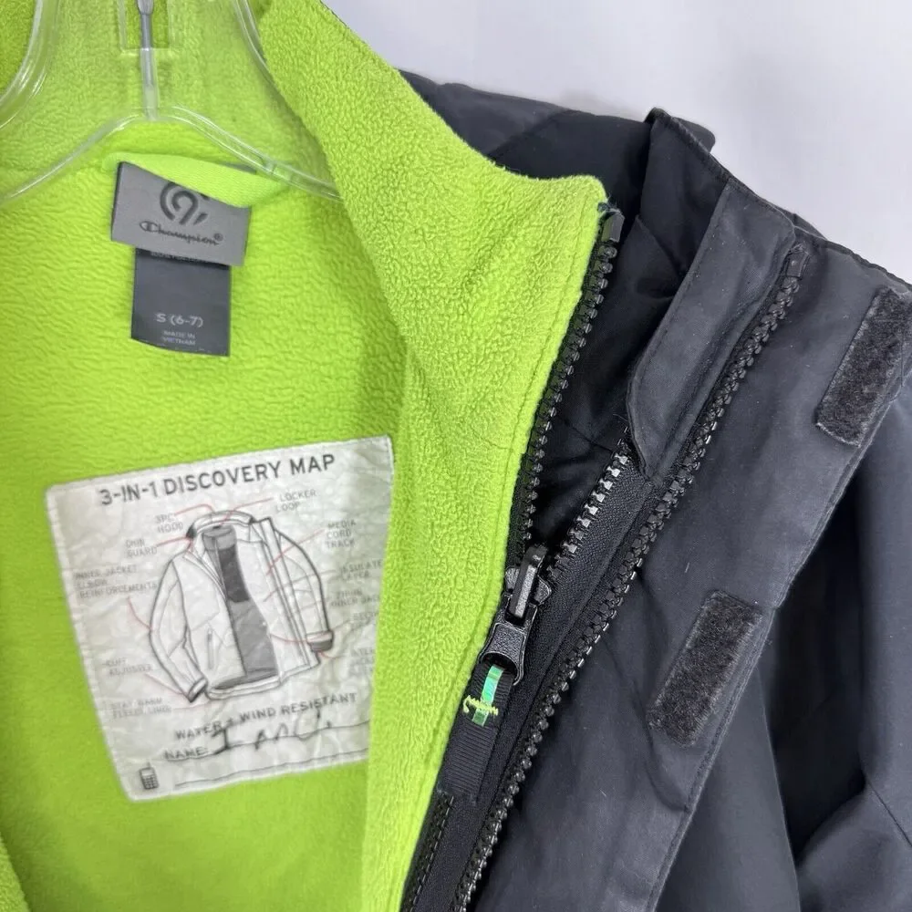 Champion Kids Black & Lime Green 3 In 1 Puff Jacket Size Small (6-7)